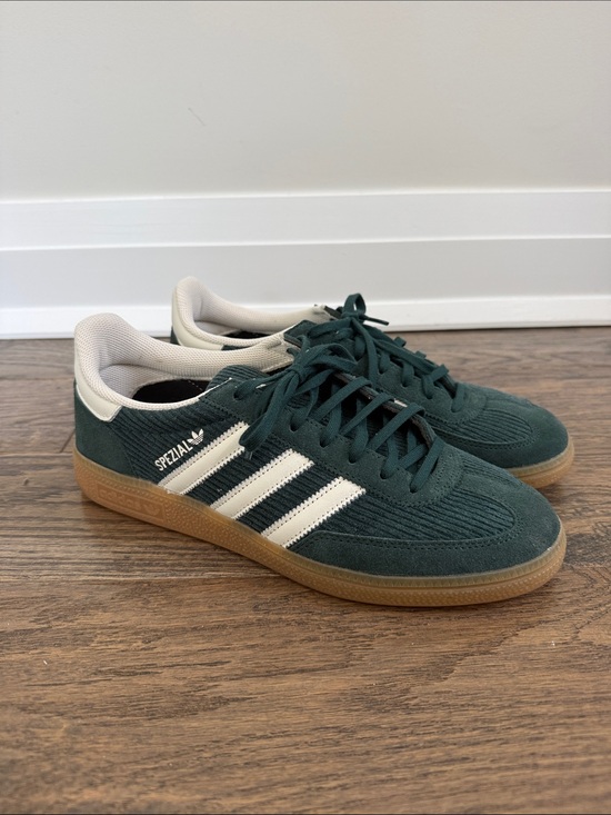 adidas Shoes - adidas Dark Green Suede Sneakers with Cream Stripes